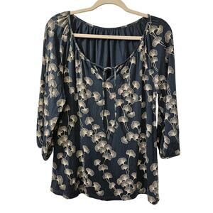 Garnet Hill Blue and Cream Floral Blouse
